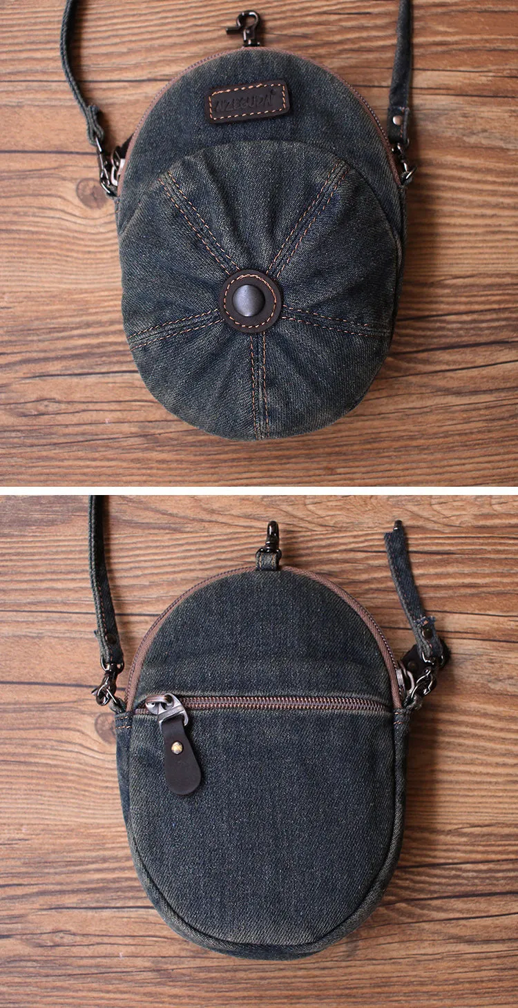 Black Unique Denim Cap Mini Shoulder Bags Belt Pouch Denim Cap Phone Crossbody Bag Women