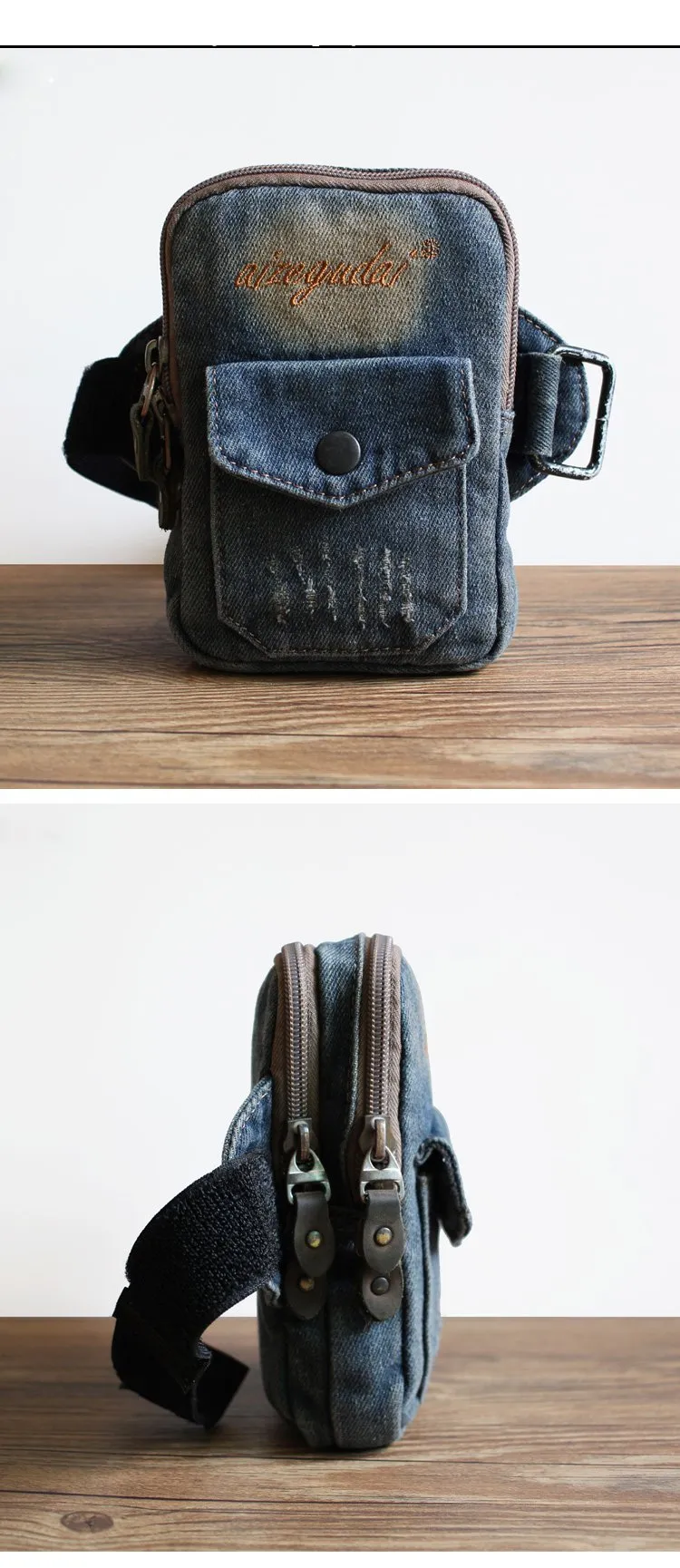 Blue Denim Cell Phone HOLSTER Arm Pouches for Men Arm Bags Arm HOLSTER For Men