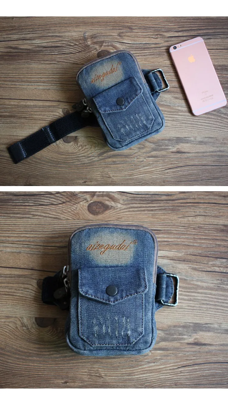 Blue Denim Cell Phone HOLSTER Arm Pouches for Men Arm Bags Arm HOLSTER For Men