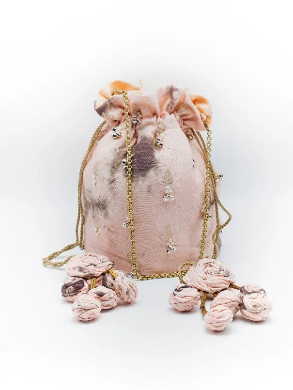 Blush - Beige  Embroidered Tie-Dye Cotton Satin Polti Bag