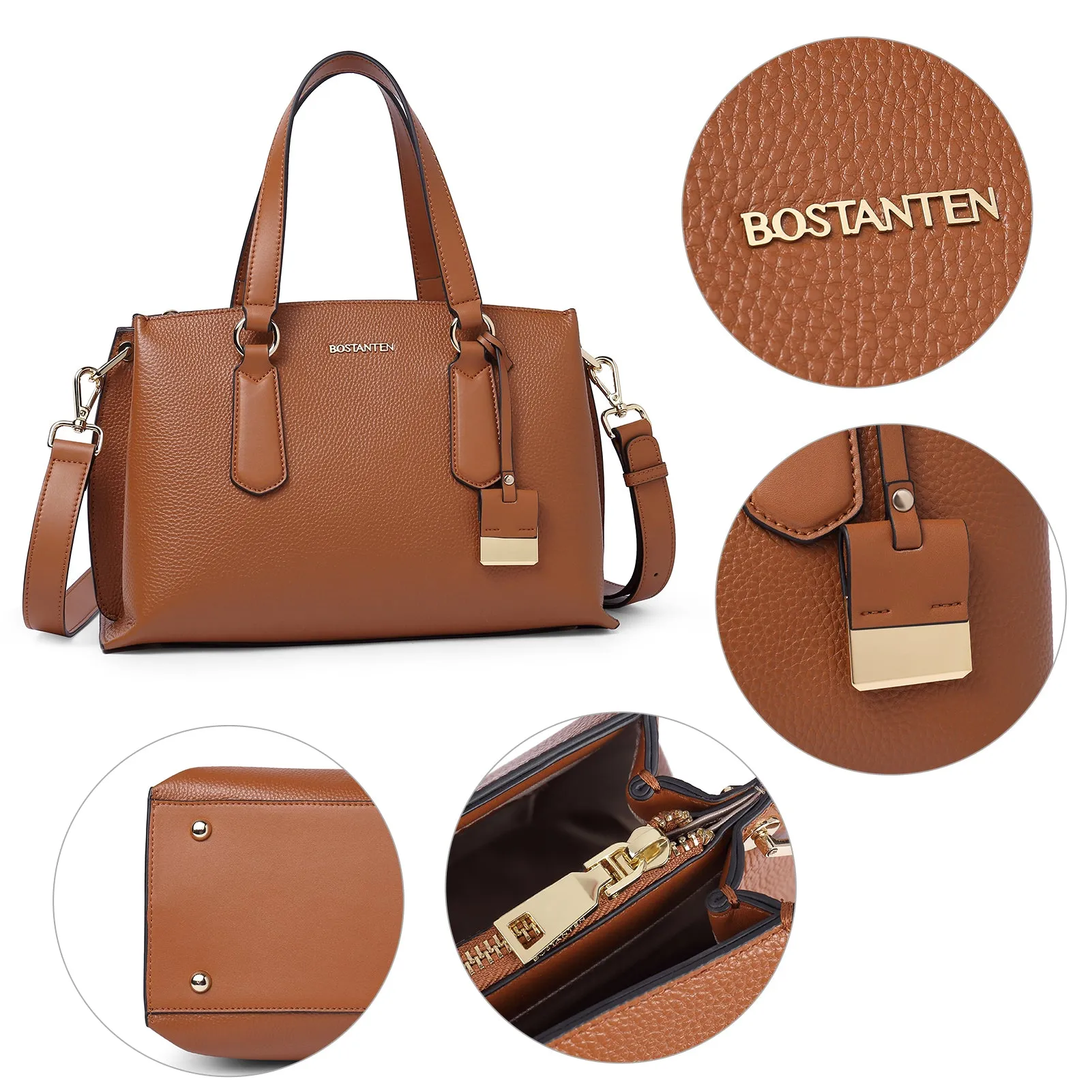 BOSTANTEN Women Leather Handbags Designer Tote Purses Ladies Fashion Satchel Top Handle Bags Triple Compartment