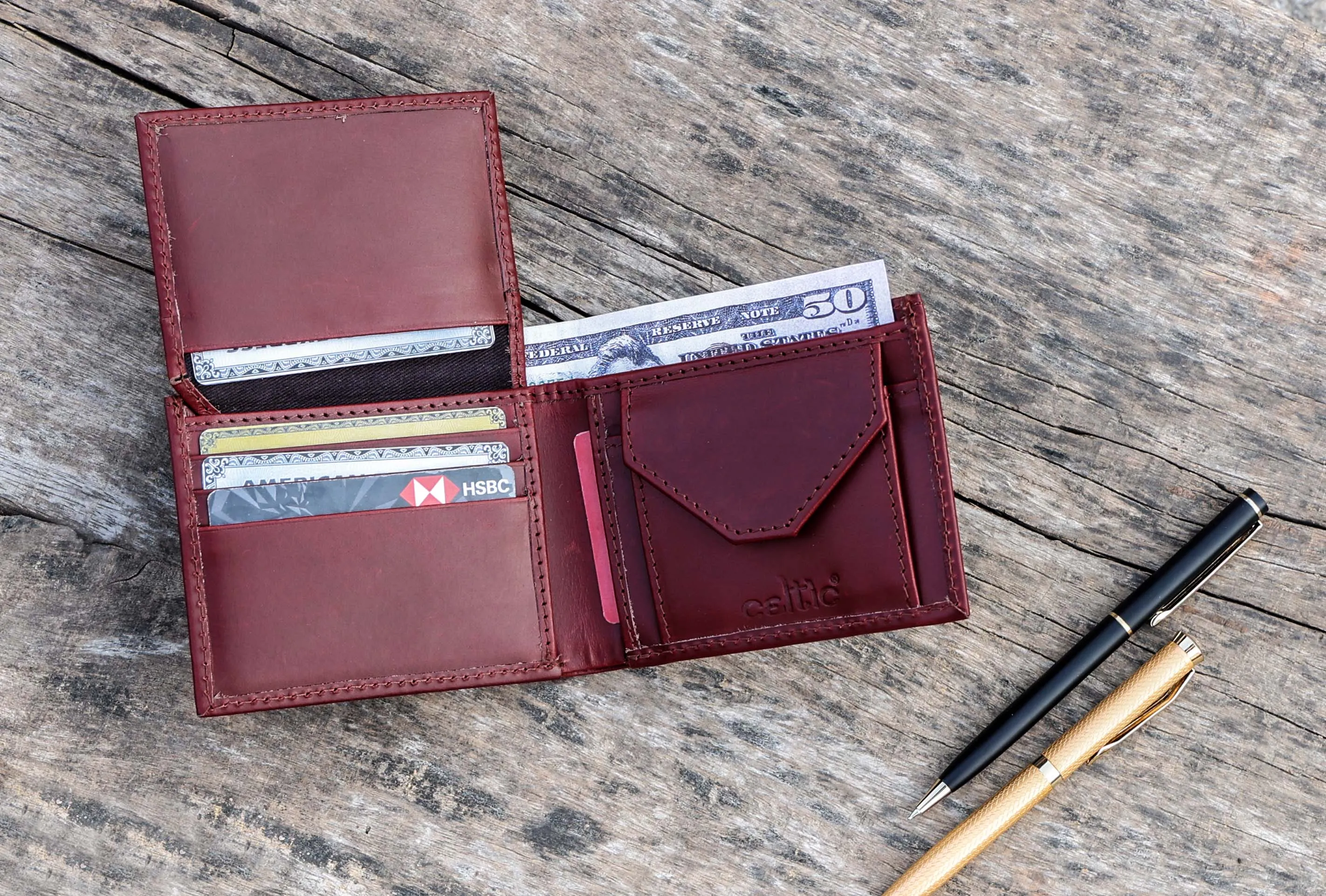 Burgundy Handmade Leather Wallet - Unique Elegance Crafted by Hand, Art:- LA-1411