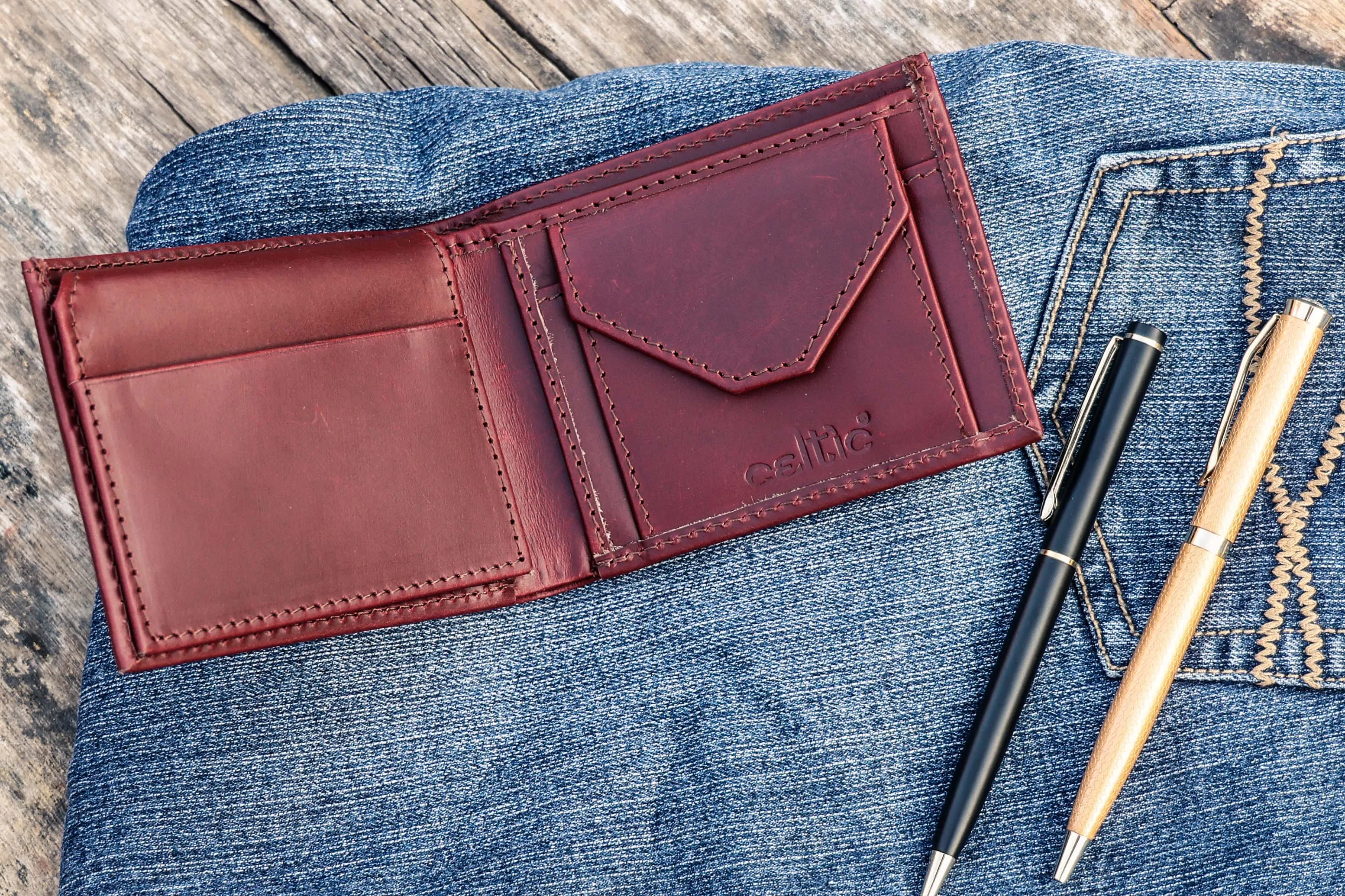 Burgundy Handmade Leather Wallet - Unique Elegance Crafted by Hand, Art:- LA-1411