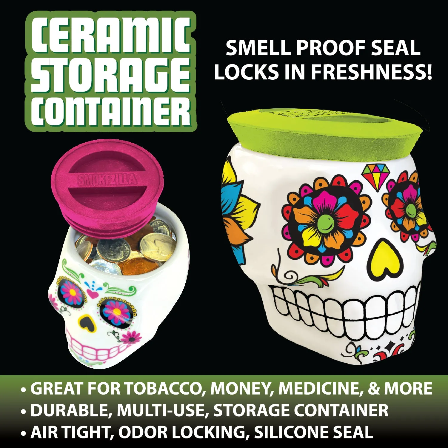 Ceramic Skull Storage Jar - 6 Pieces Per Retail Ready Display 28259