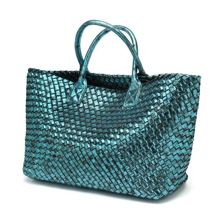 Chic Serpent Print Tote Bag - Luxurious Metallic & Vivid Hues Handwoven Vegan Leather Tote/Weekend Bag