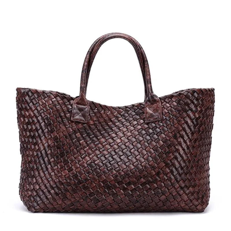 Chic Serpent Print Tote Bag - Luxurious Metallic & Vivid Hues Handwoven Vegan Leather Tote/Weekend Bag