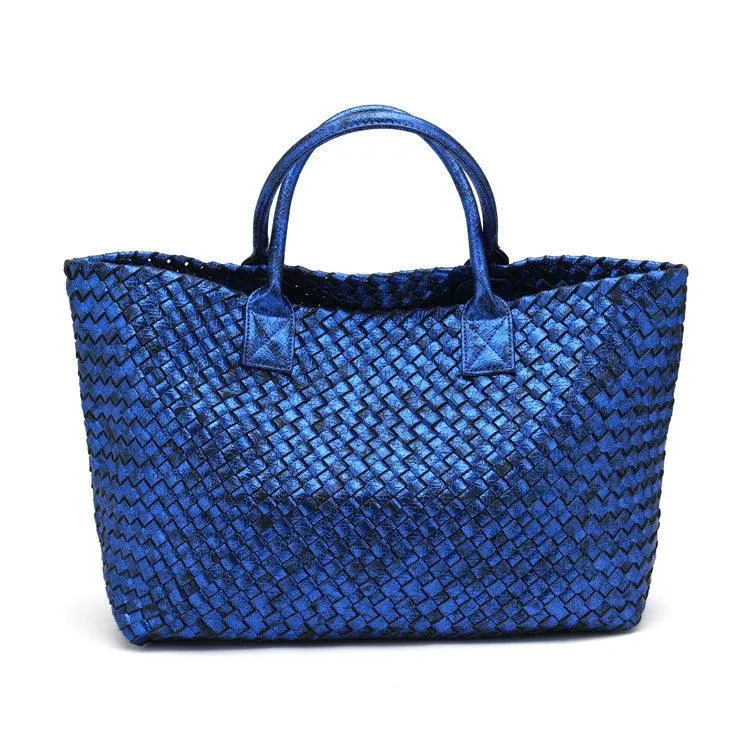 Chic Serpent Print Tote Bag - Luxurious Metallic & Vivid Hues Handwoven Vegan Leather Tote/Weekend Bag