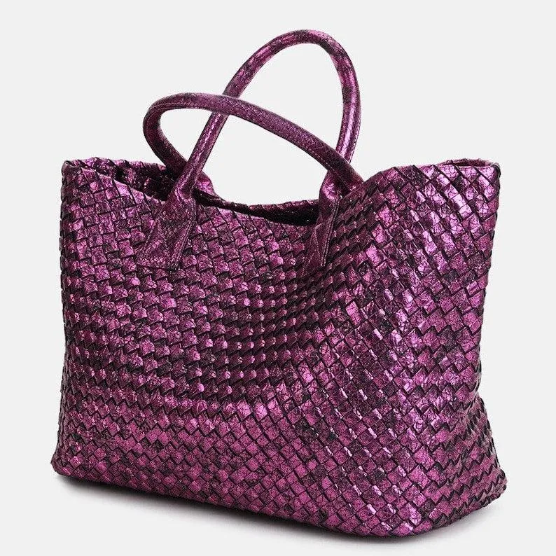 Chic Serpent Print Tote Bag - Luxurious Metallic & Vivid Hues Handwoven Vegan Leather Tote/Weekend Bag