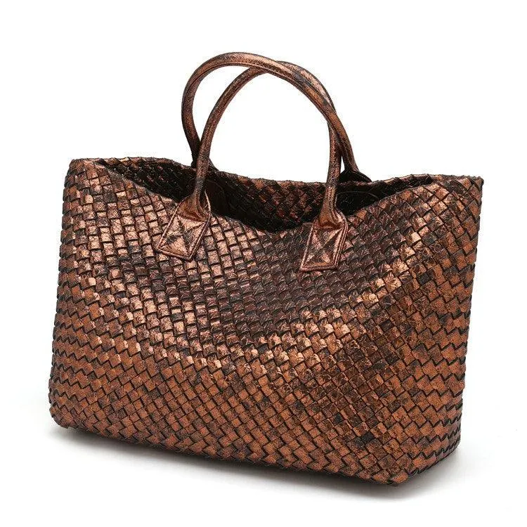 Chic Serpent Print Tote Bag - Luxurious Metallic & Vivid Hues Handwoven Vegan Leather Tote/Weekend Bag