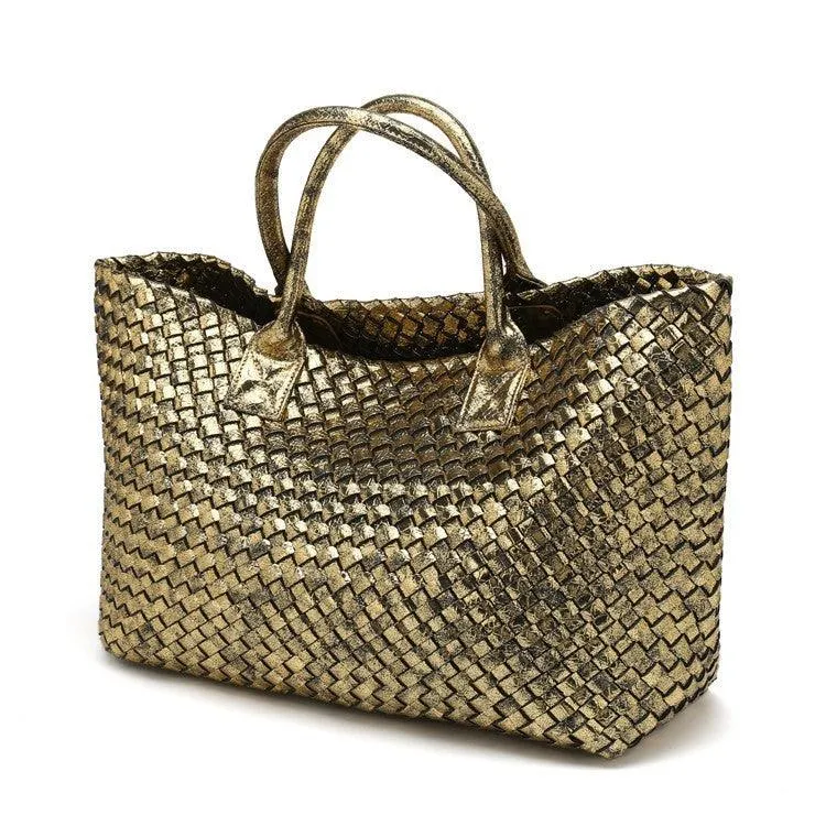 Chic Serpent Print Tote Bag - Luxurious Metallic & Vivid Hues Handwoven Vegan Leather Tote/Weekend Bag