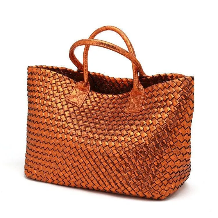 Chic Serpent Print Tote Bag - Luxurious Metallic & Vivid Hues Handwoven Vegan Leather Tote/Weekend Bag