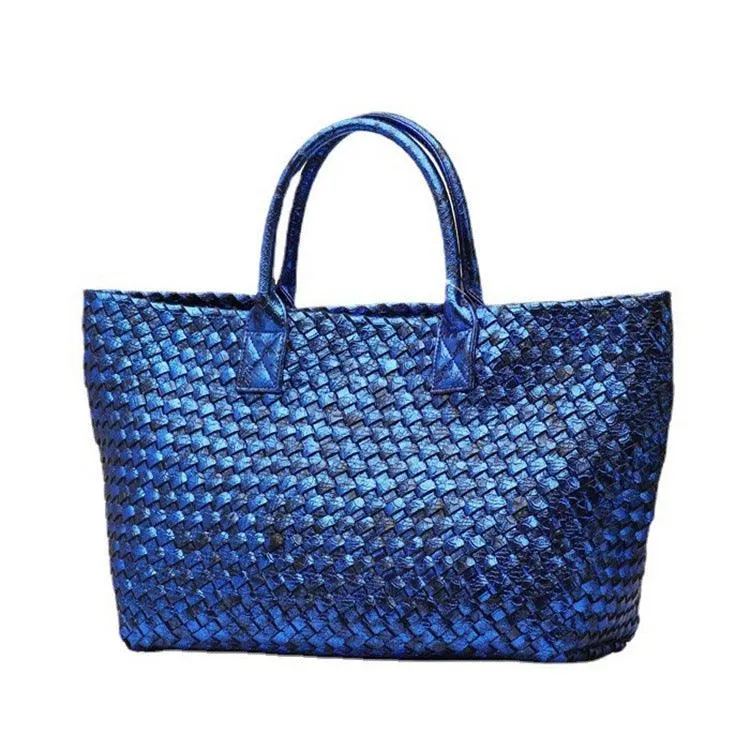 Chic Serpent Print Tote Bag - Luxurious Metallic & Vivid Hues Handwoven Vegan Leather Tote/Weekend Bag