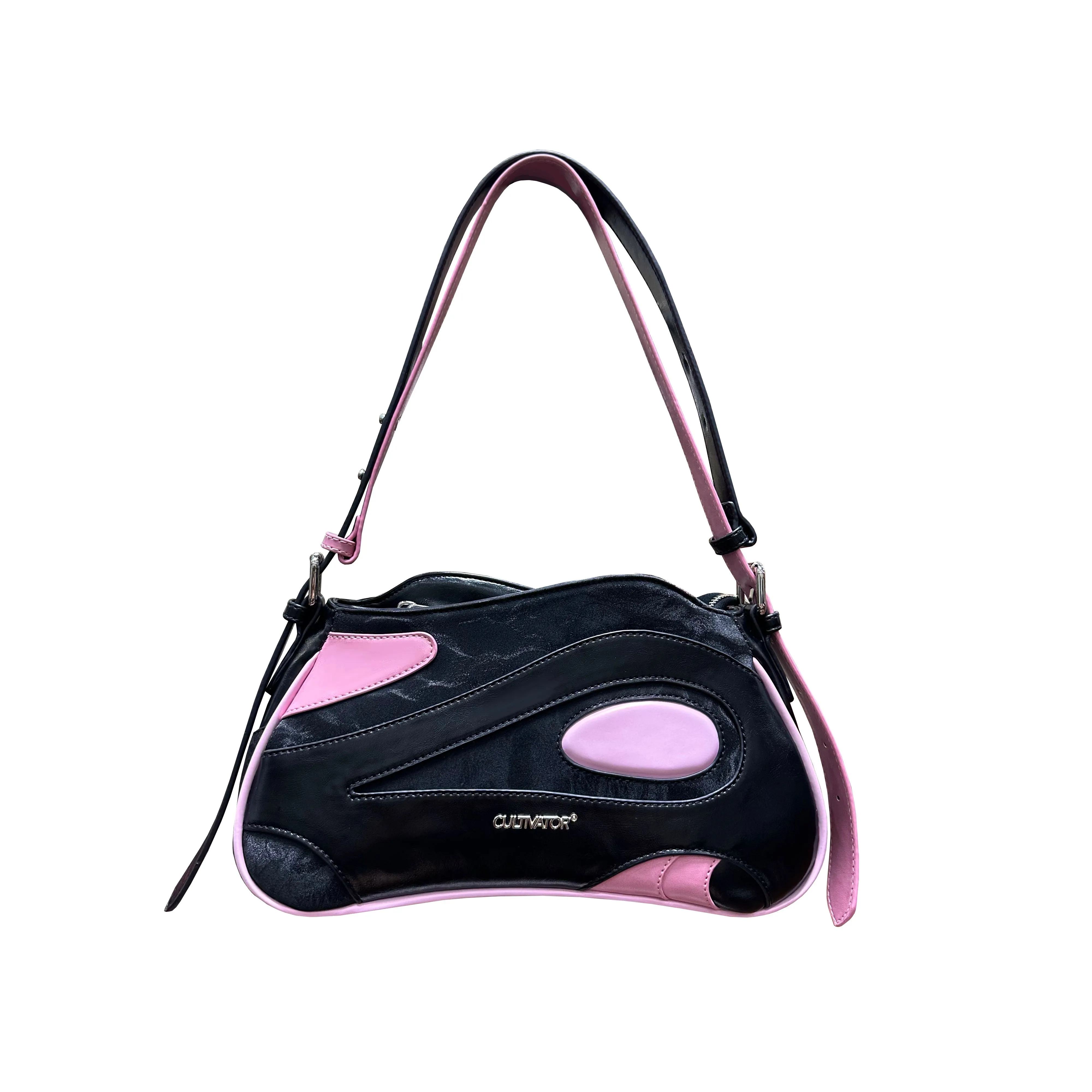 Cultivator Reflective Contrast Panel PU Leather Adjustable Double Strap Handle Shoulder Bag Handbag