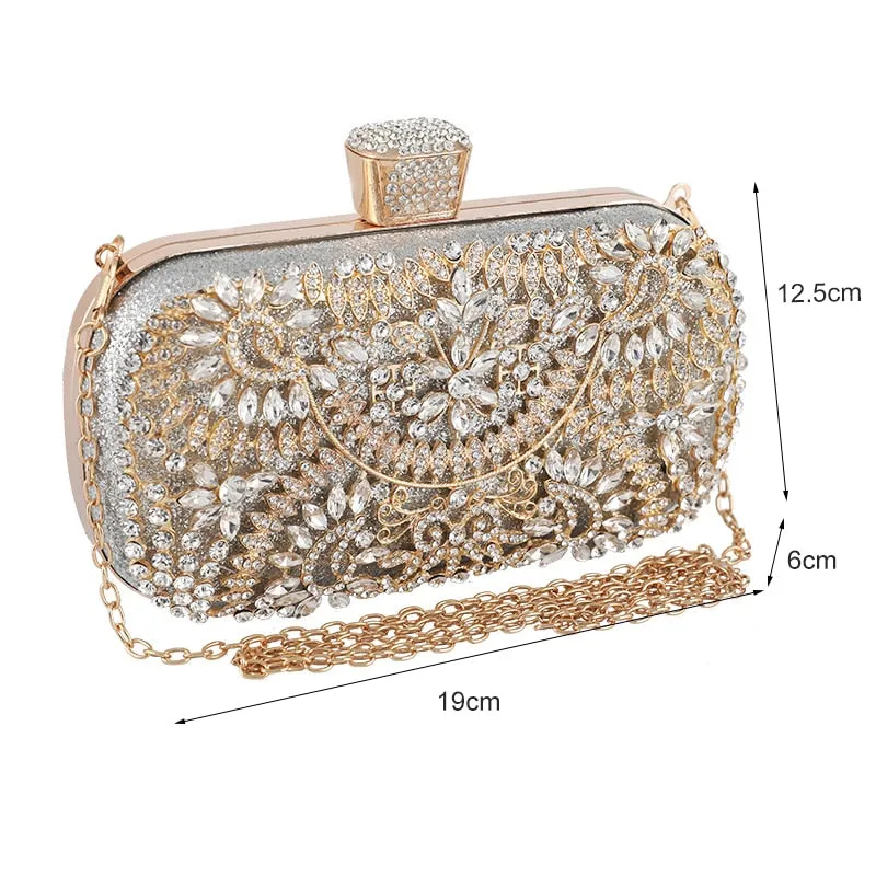 Diamond Evening Clutch Bag For Wedding-with Chain and Metal Handle-Clutch Purse