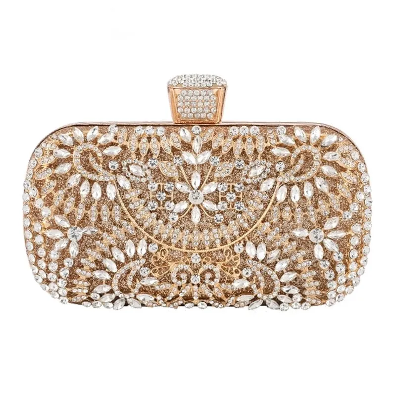 Diamond Evening Clutch Bag For Wedding-with Chain and Metal Handle-Clutch Purse