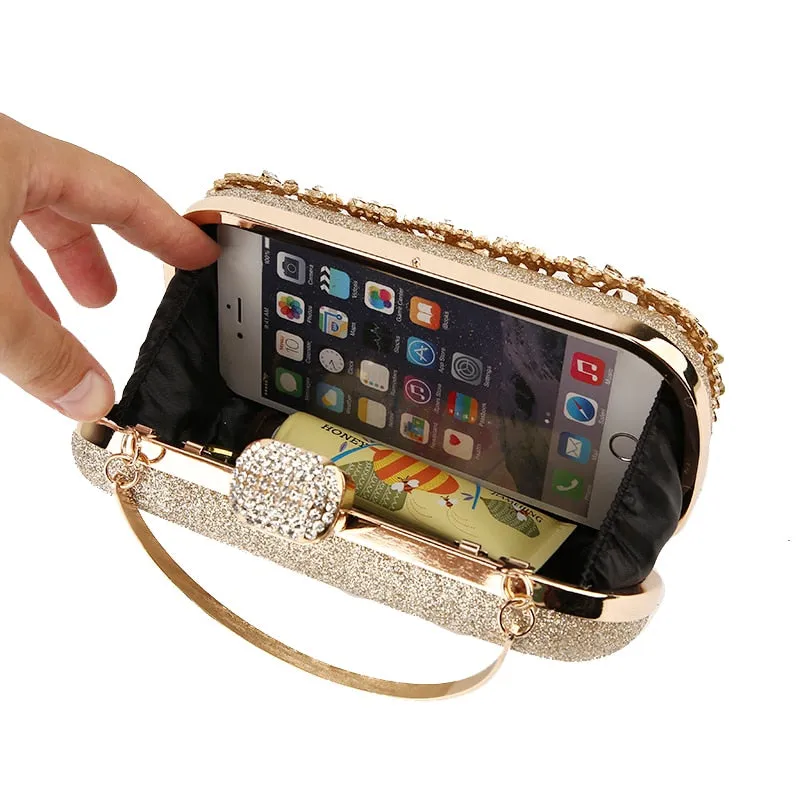 Diamond Evening Clutch Bag For Wedding-with Chain and Metal Handle-Clutch Purse