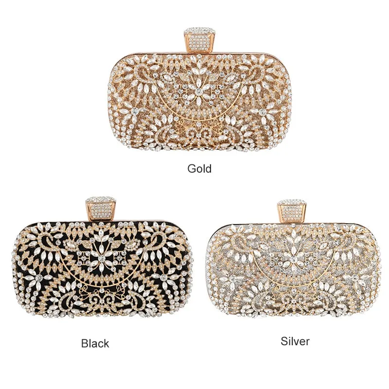 Diamond Evening Clutch Bag For Wedding-with Chain and Metal Handle-Clutch Purse