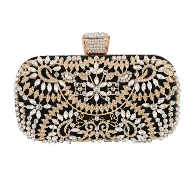 Diamond Evening Clutch Bag For Wedding-with Chain and Metal Handle-Clutch Purse