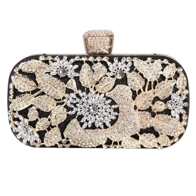 Diamond Evening Clutch Bag For Wedding-with Chain and Metal Handle-Clutch Purse