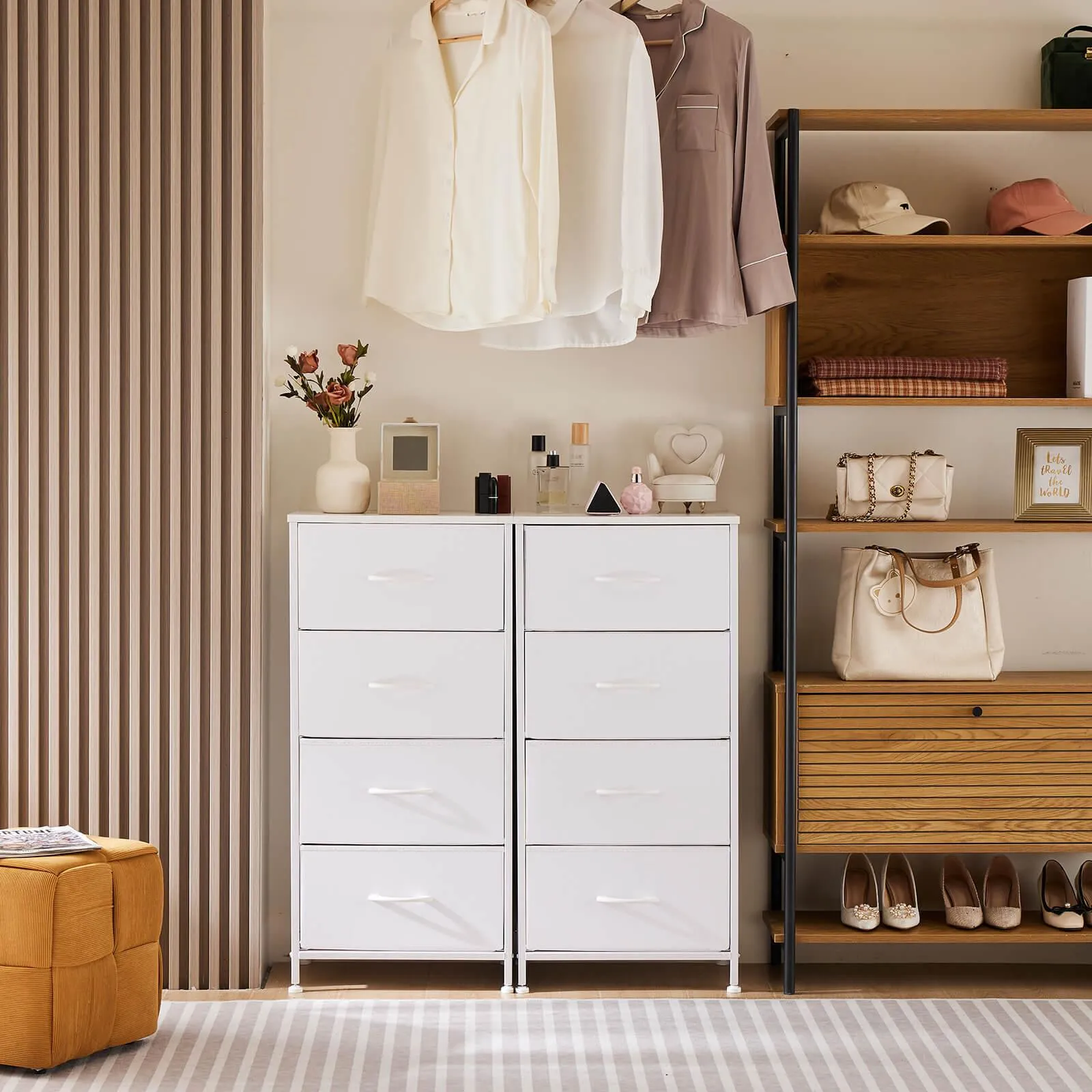 Drawers Dresser Chest of Drawers, Metal Frame and Wood Top, 4bc