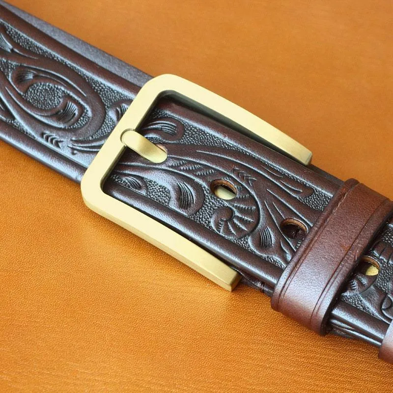 Embossed Full Grain Leather Western Style Leather Belt, Cowboy Rodeo Tulip Embossed leather Belt, Handcrafted, Unisex Belt, Gift