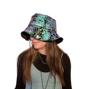 Floppy Bucket Hat *Green on Black Gilded Metallic Velvet* Festival Sun Hat, Summer Rave Hat