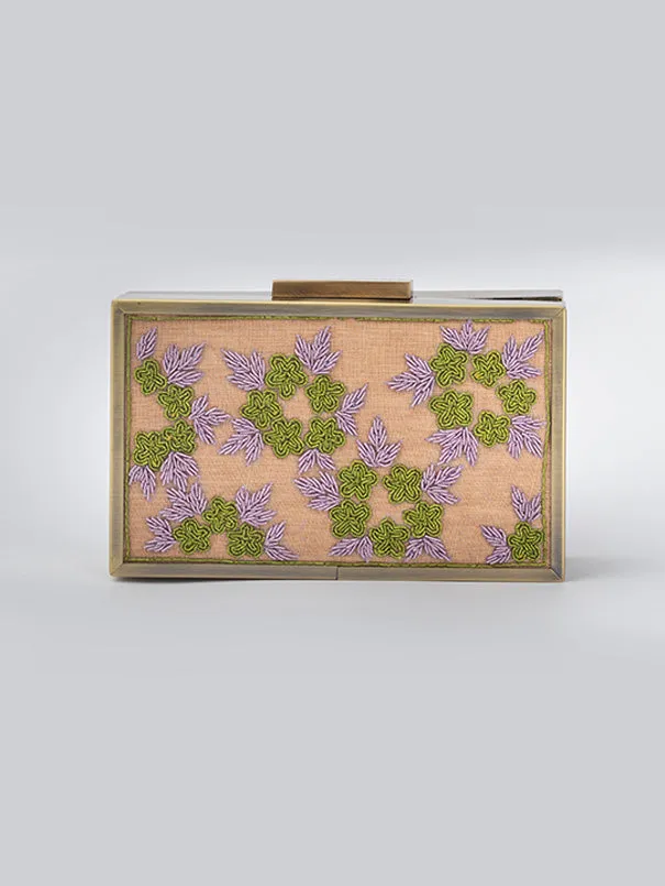 Flower Swag Beige Embroidered  Clutch Bag