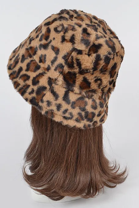 Fuzzy Leopard Bucket Hat