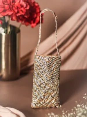 Gold Flakes - Silver & Golden Gota Lace Mobile Pouch