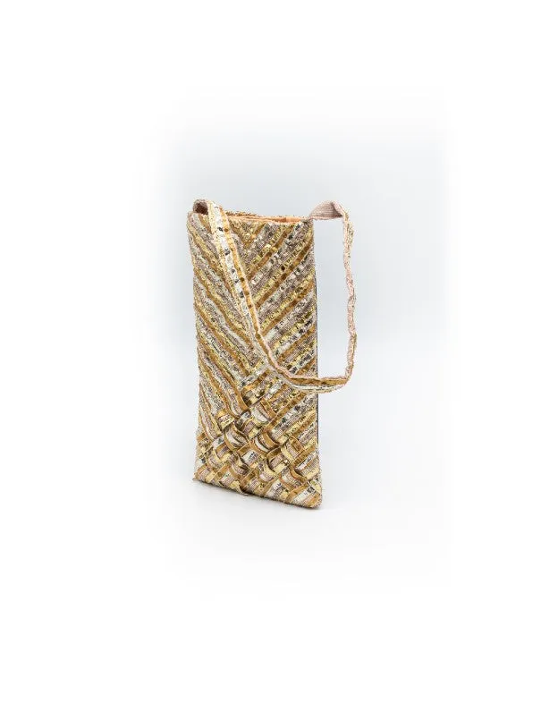 Gold Flakes - Silver & Golden Gota Lace Mobile Pouch