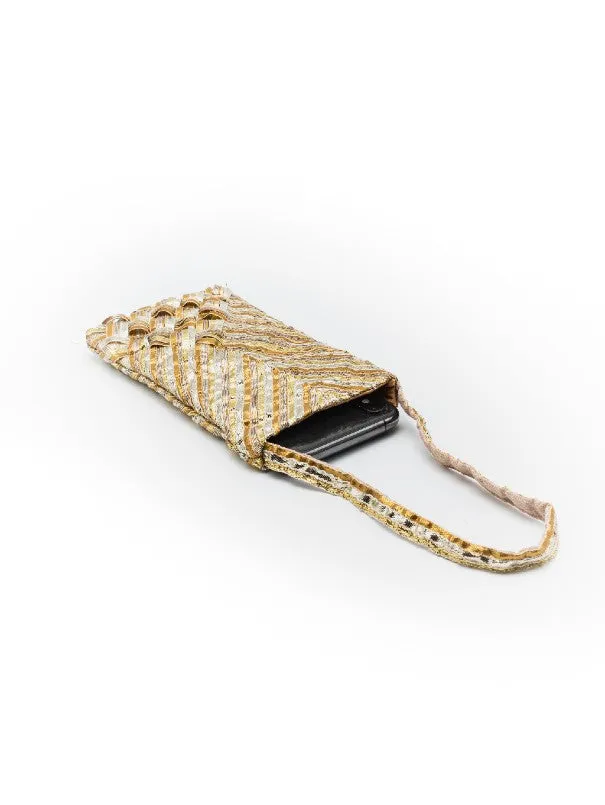 Gold Flakes - Silver & Golden Gota Lace Mobile Pouch