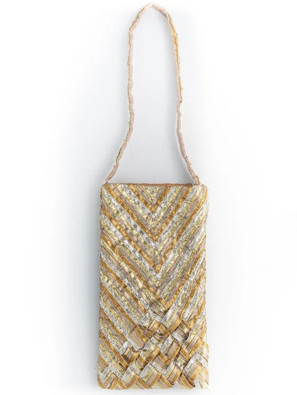 Gold Flakes - Silver & Golden Gota Lace Mobile Pouch