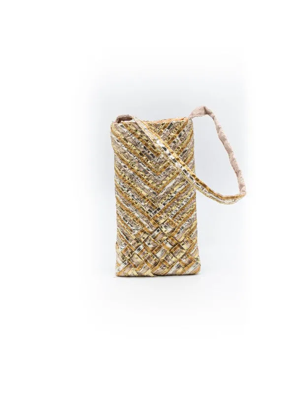 Gold Flakes - Silver & Golden Gota Lace Mobile Pouch