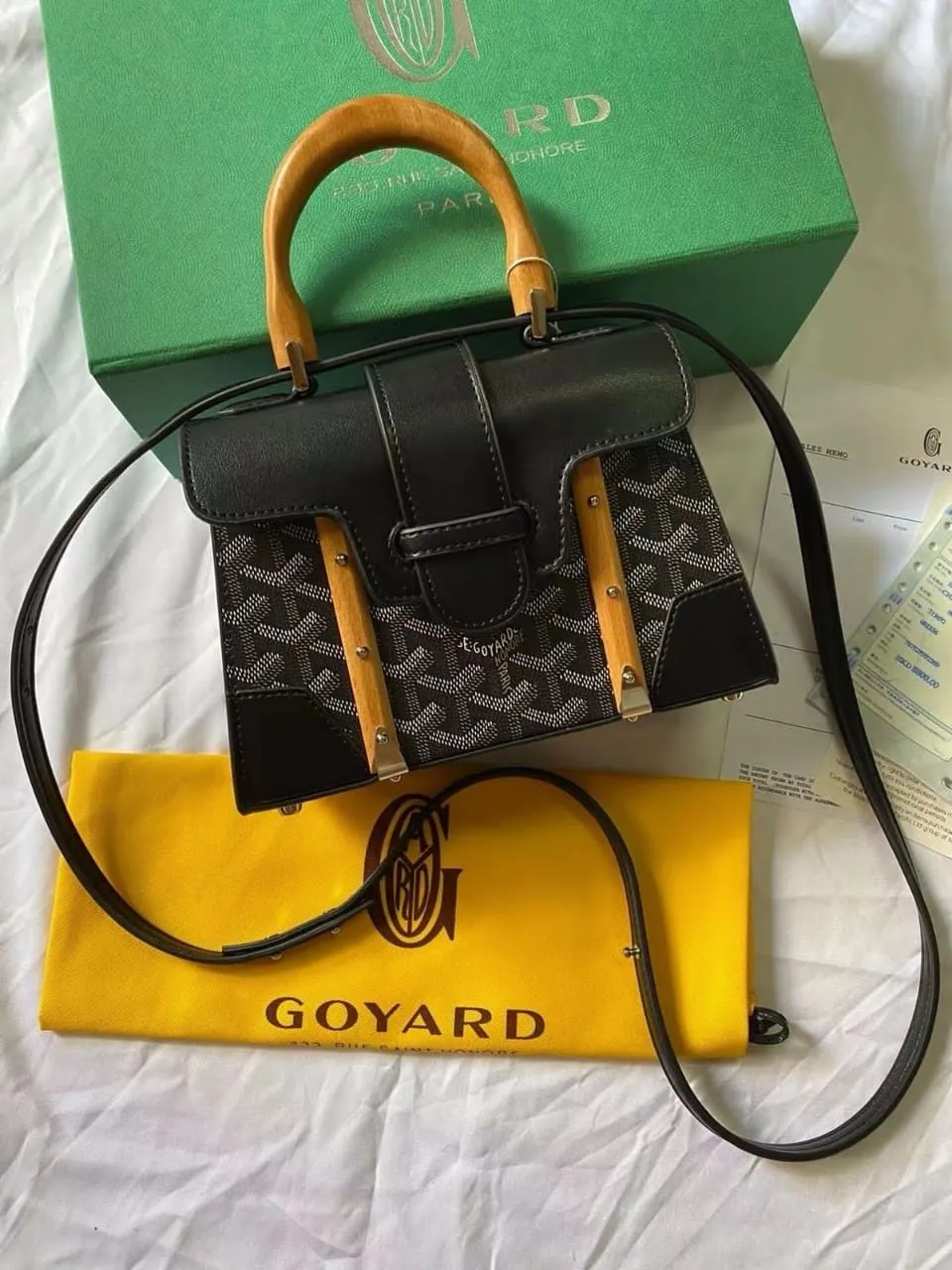 Goyard Coated Leather MM Saigon Top Handle Women Bag (Black)