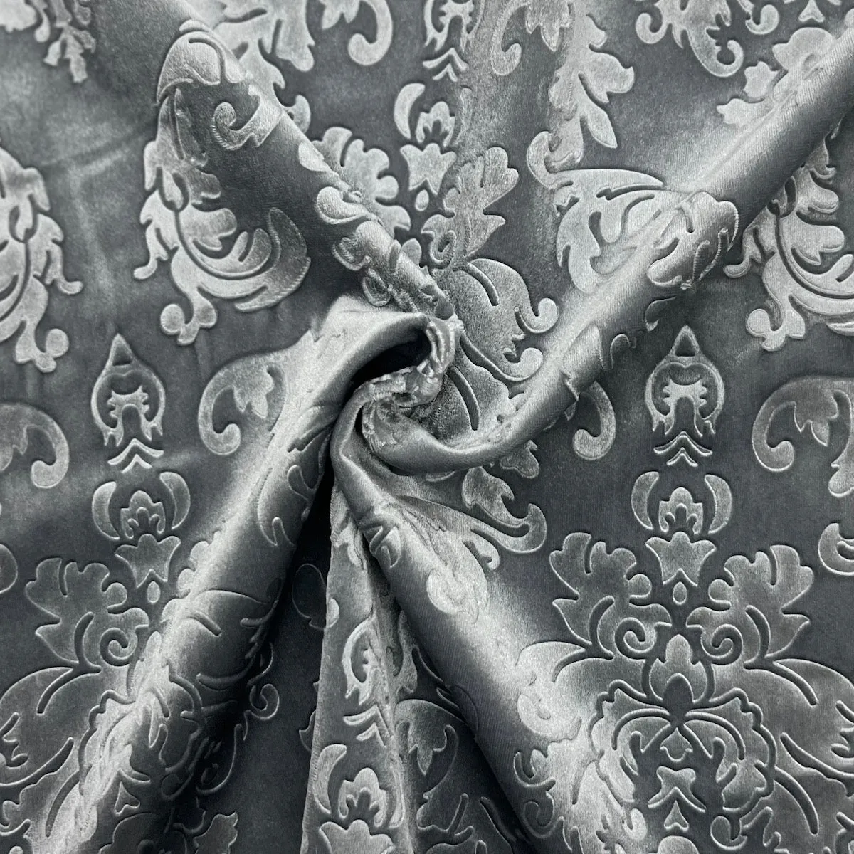 Gray Damask Embossed Velvet Upholstery Drapery Fabric