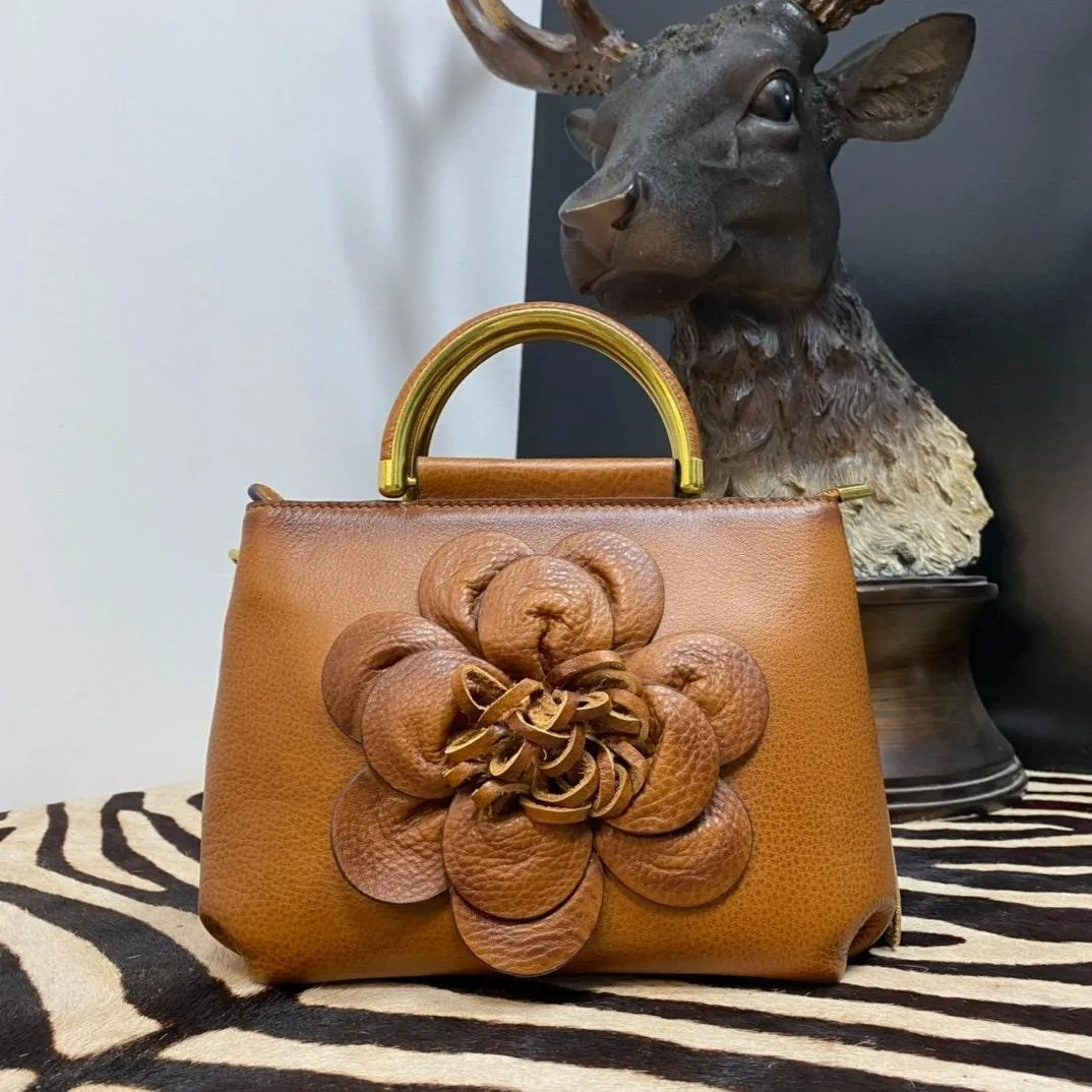 Hand-Carved Leather Handbag, Leather Carving Shoulder Bag Anniversary Gift With Women Flowers Bag for Her Christmas Gift Bridesmaid Gift