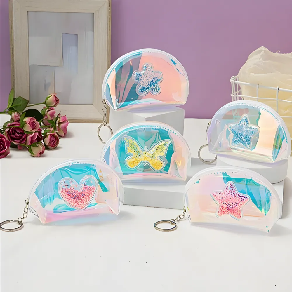 Hologram  Material 2-in-1 coin pouch and keychain.