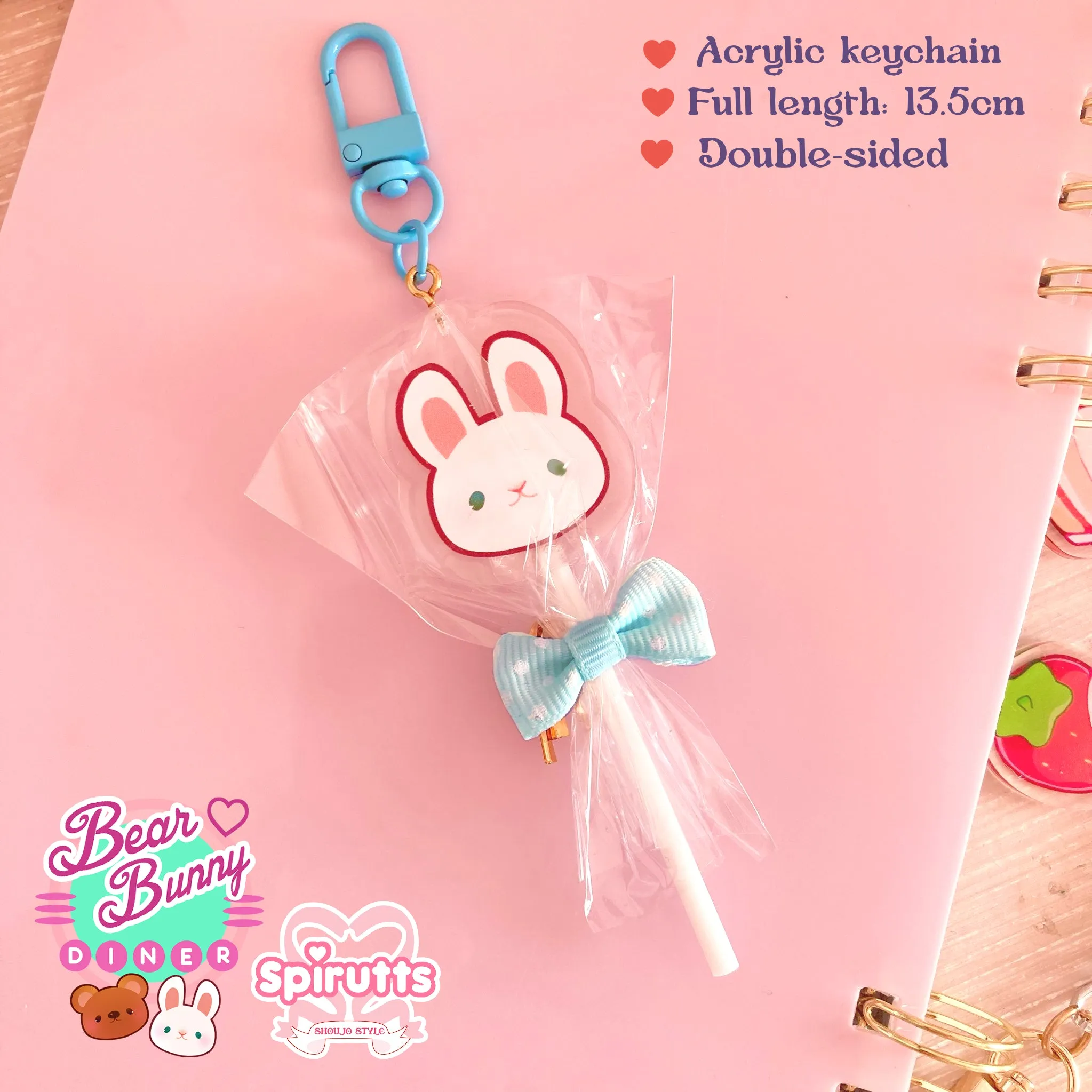 KEYCHAIN(S) - Bunny & Bear lollipops! - Double-sided acrylic/coloured clip attachment   bow