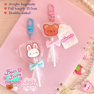 KEYCHAIN(S) - Bunny & Bear lollipops! - Double-sided acrylic/coloured clip attachment   bow