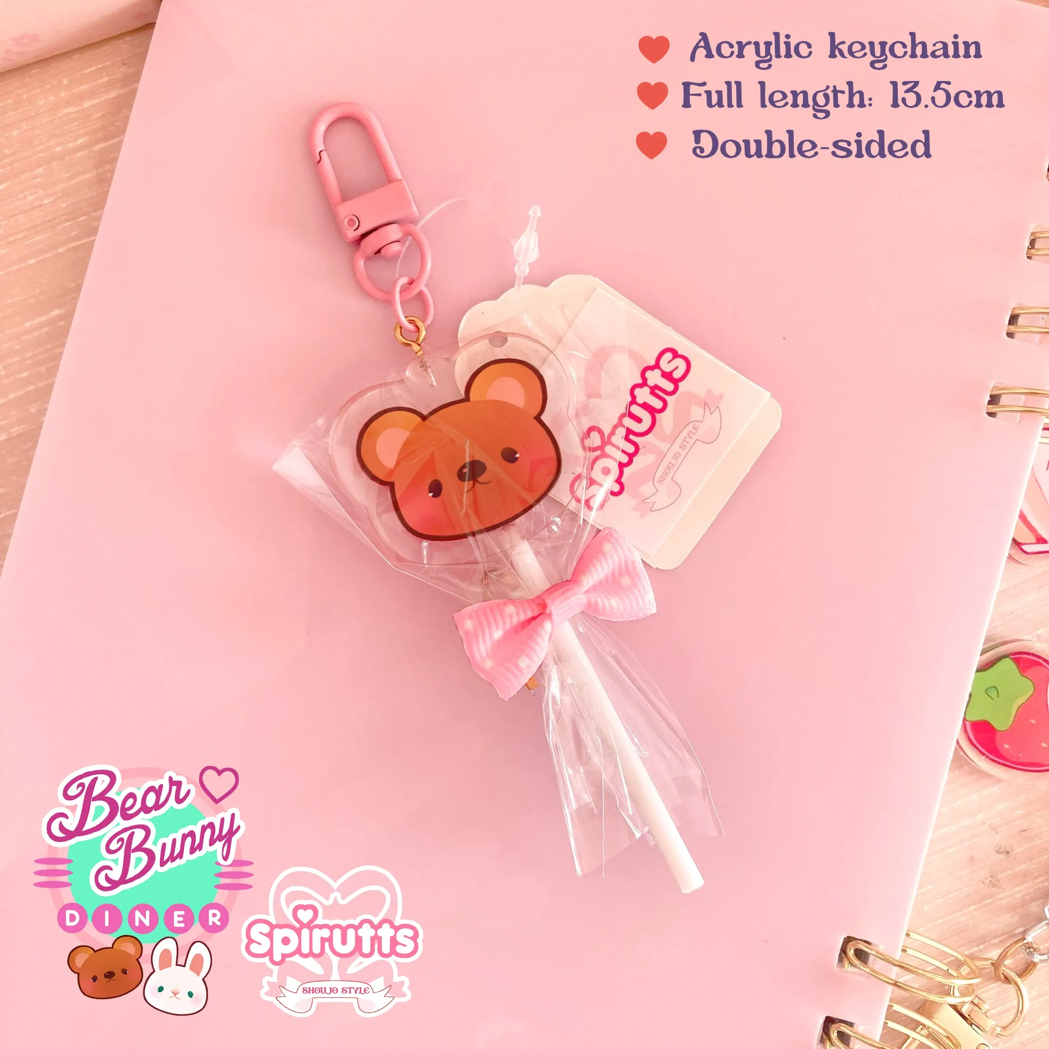 KEYCHAIN(S) - Bunny & Bear lollipops! - Double-sided acrylic/coloured clip attachment   bow