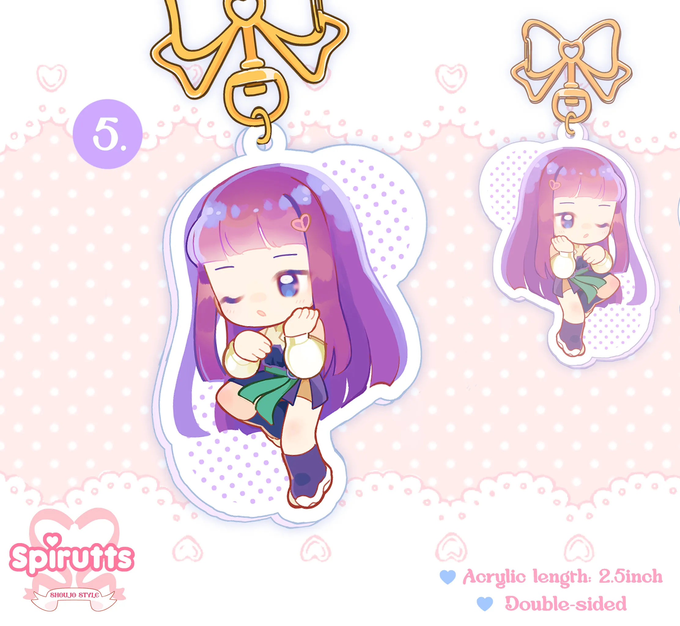 KEYCHAIN(S) - Mew girls!  - Double-sided acrylic/Bow-shaped Gold Chain/Charm