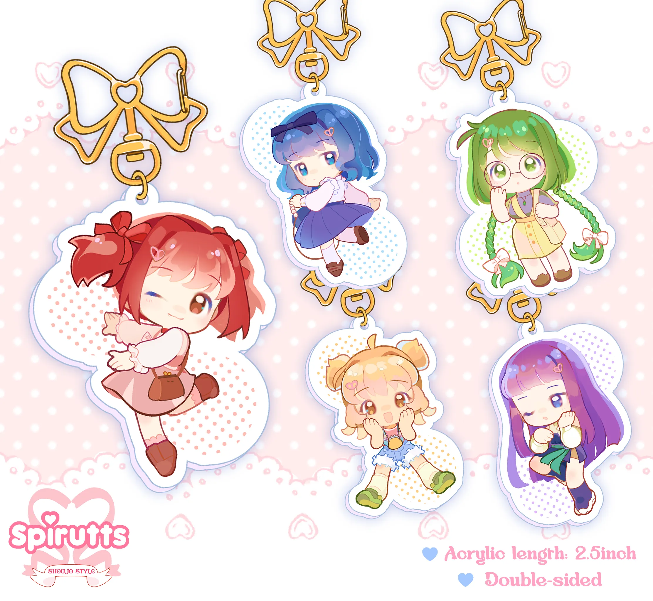 KEYCHAIN(S) - Mew girls!  - Double-sided acrylic/Bow-shaped Gold Chain/Charm