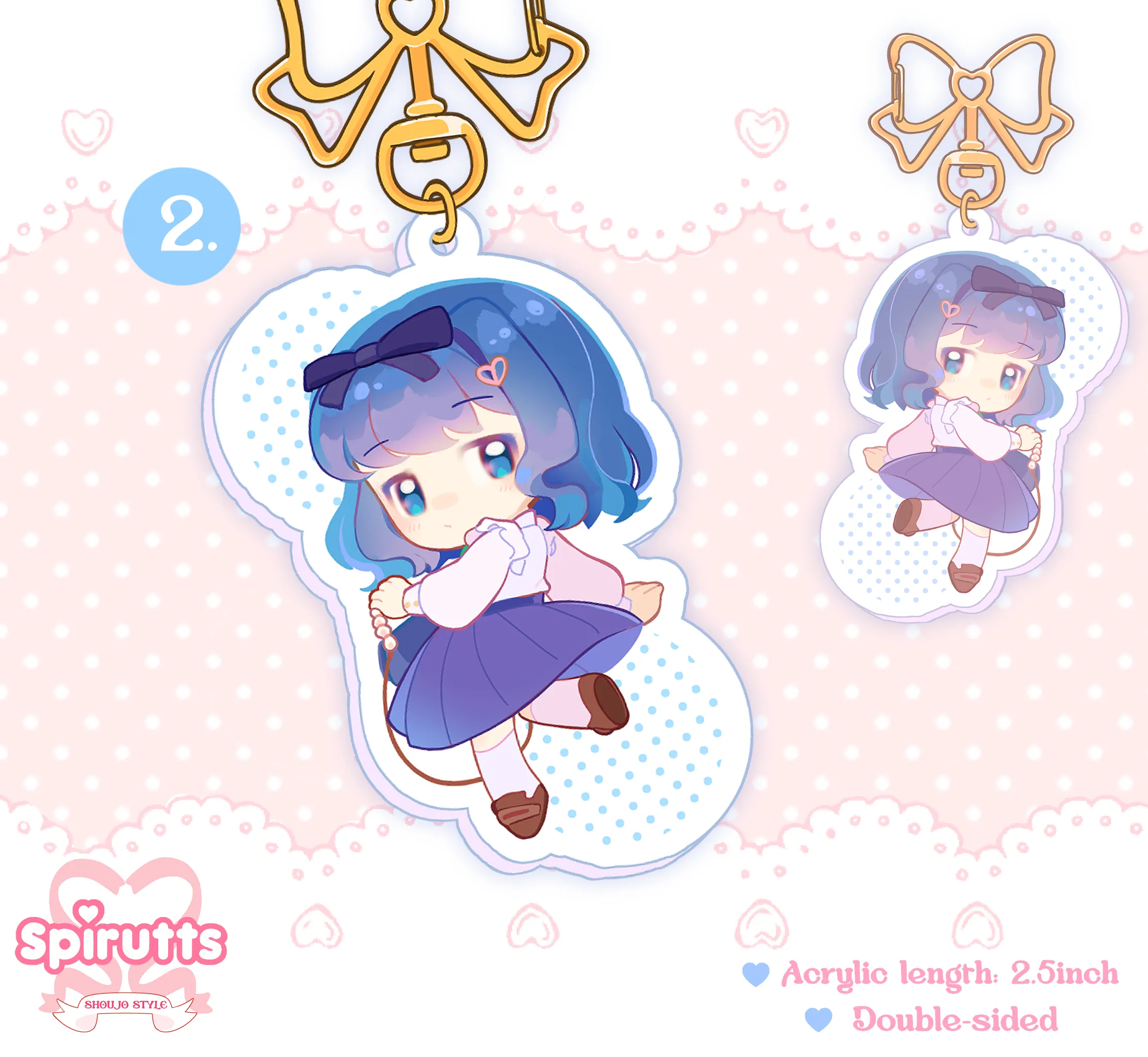 KEYCHAIN(S) - Mew girls!  - Double-sided acrylic/Bow-shaped Gold Chain/Charm