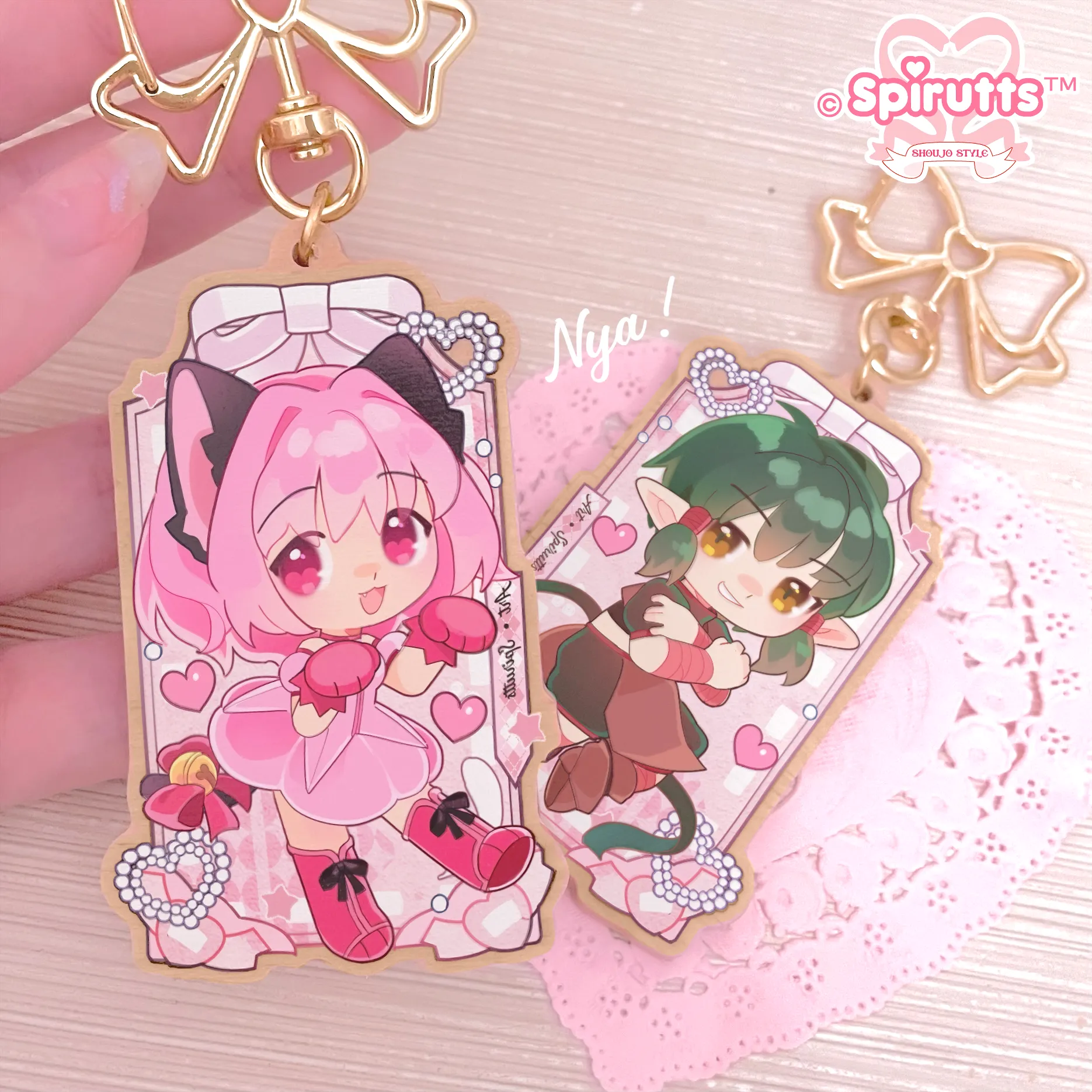 KEYCHAIN(s) - Mew Mew couple! - Double-sided wooden charm/Matching Pair/Gold clip attachments/Vocaloids