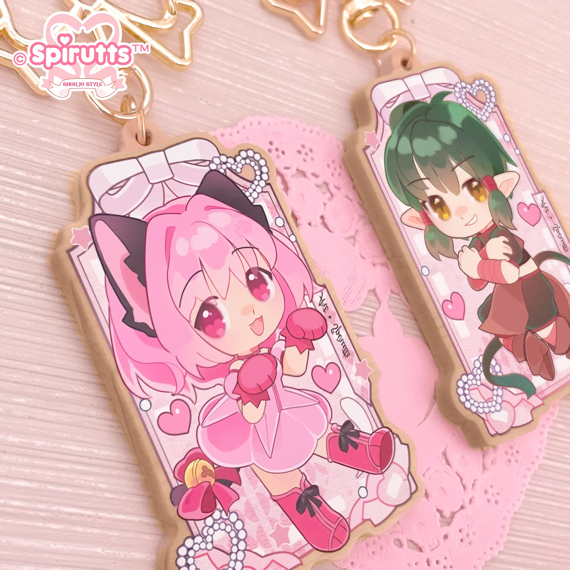 KEYCHAIN(s) - Mew Mew couple! - Double-sided wooden charm/Matching Pair/Gold clip attachments/Vocaloids