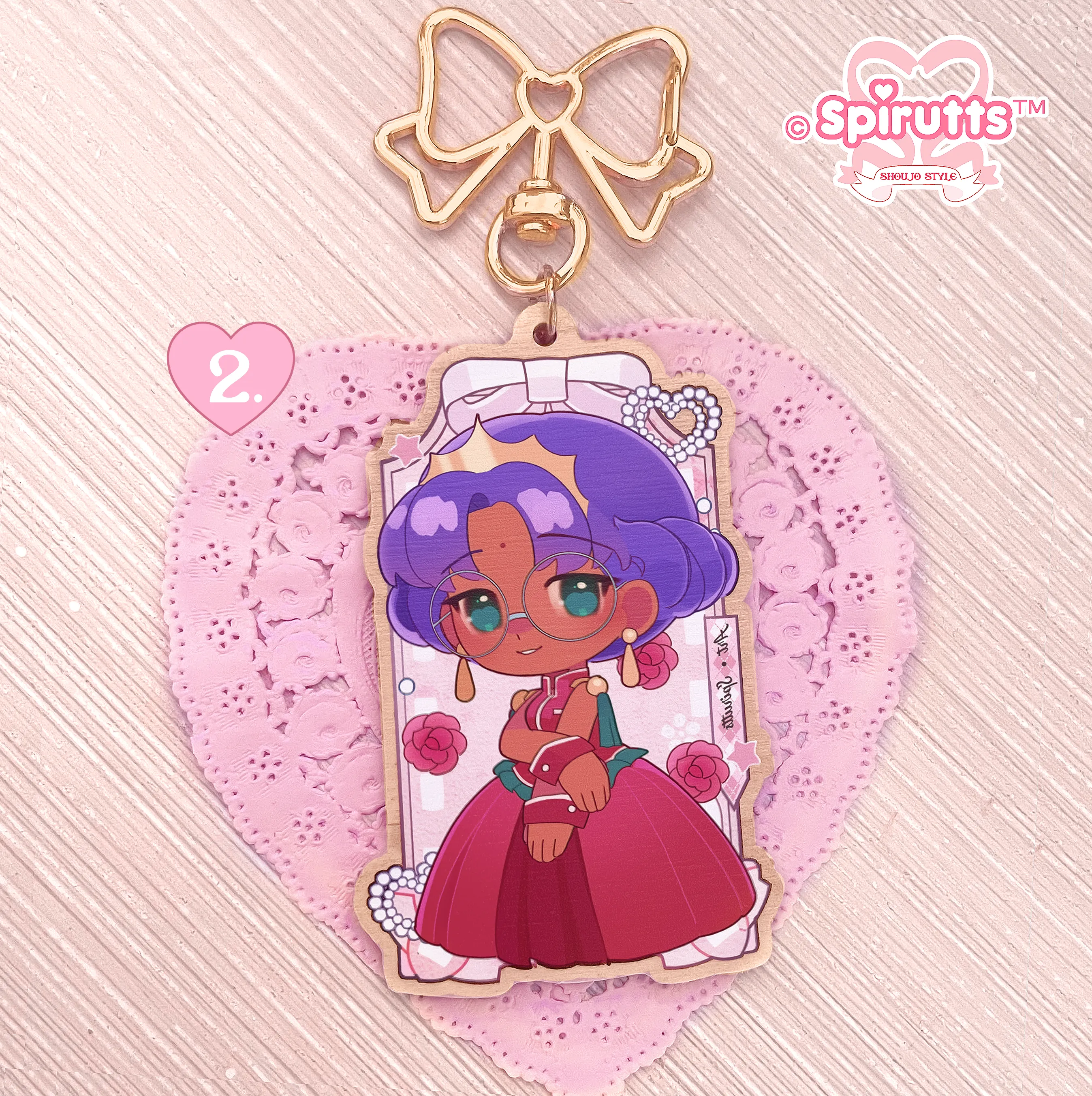 KEYCHAIN(S) - Princess Anthy and Utena / Anime / retro / Magical girls - Double-sided wooden charm/Matching Pair/Gold clip attachments