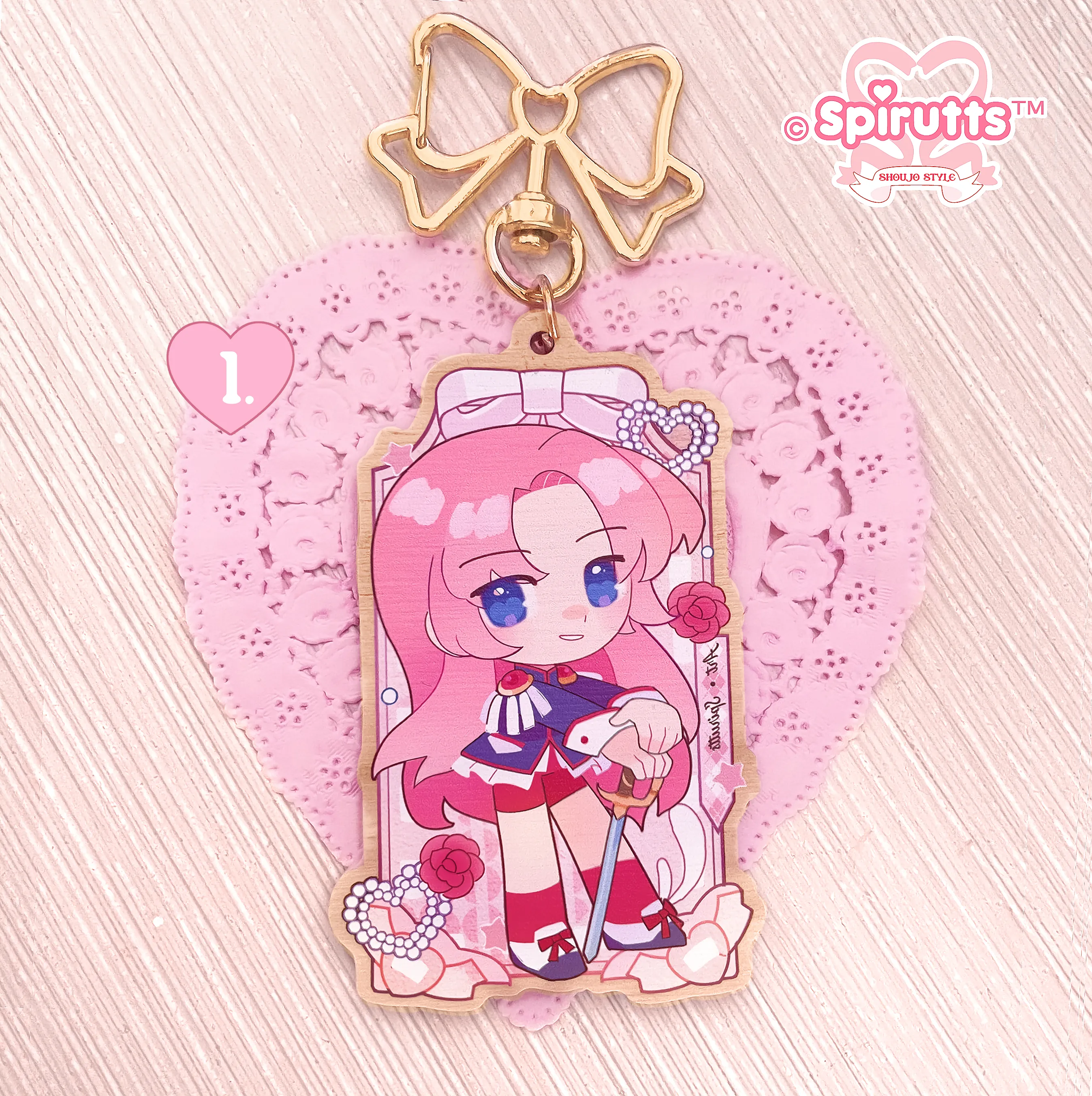 KEYCHAIN(S) - Princess Anthy and Utena / Anime / retro / Magical girls - Double-sided wooden charm/Matching Pair/Gold clip attachments