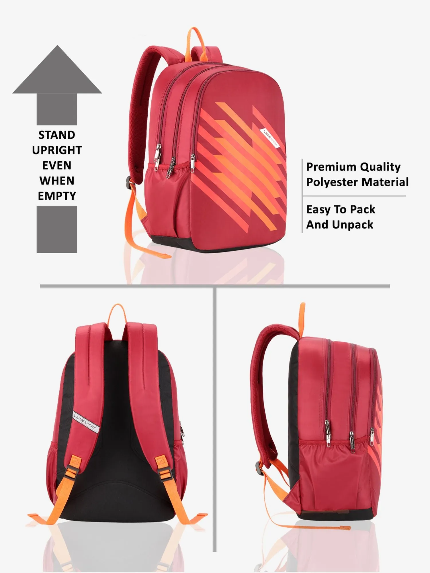 Lavie Sport Charge 36 Litres Laptop Backpack | School College Bag For Boys & Girls Maroon