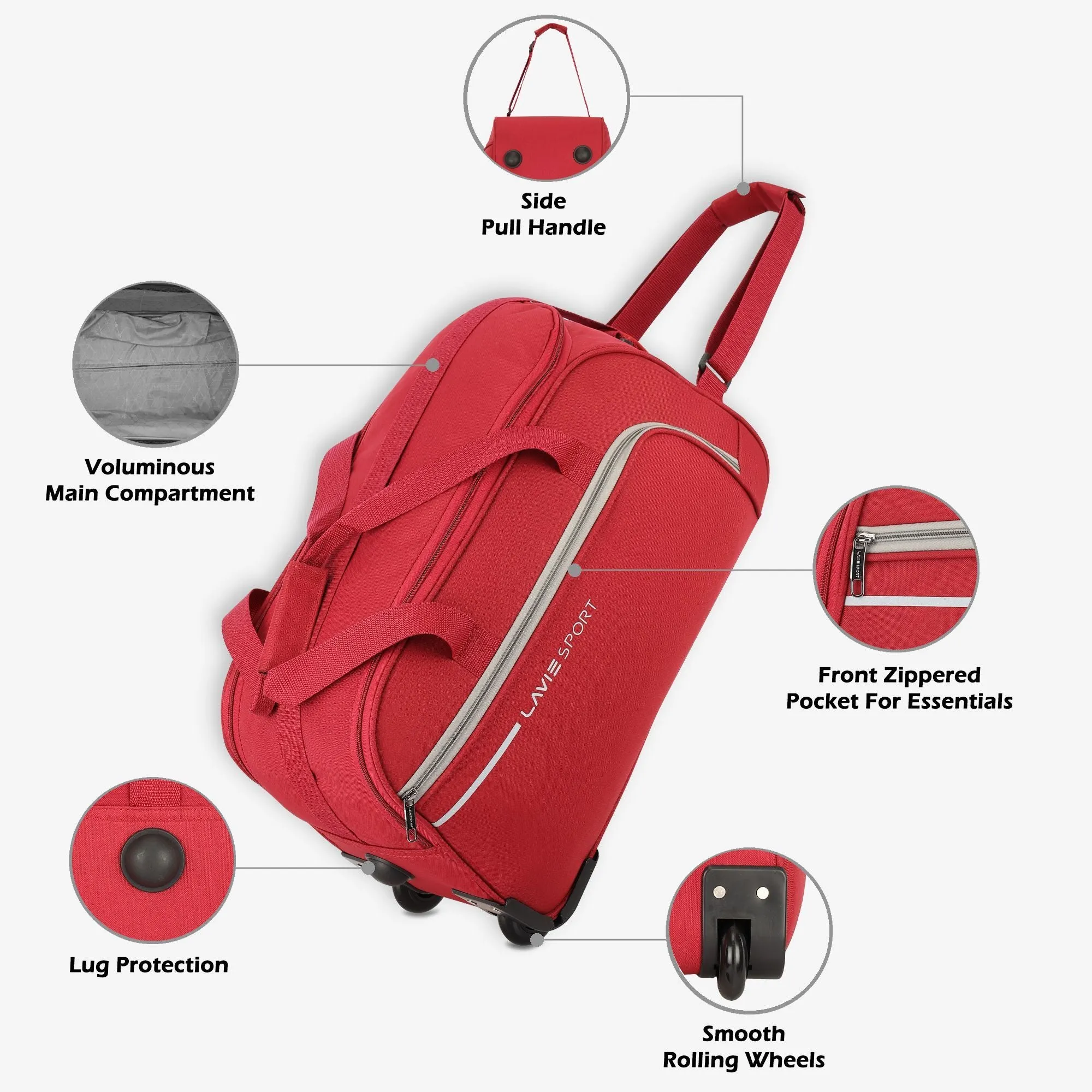 Lavie Sport Galactic M Cabin Size 53 cms Wheel Duffle Bag | 2 Wheel Duffle Bag Red