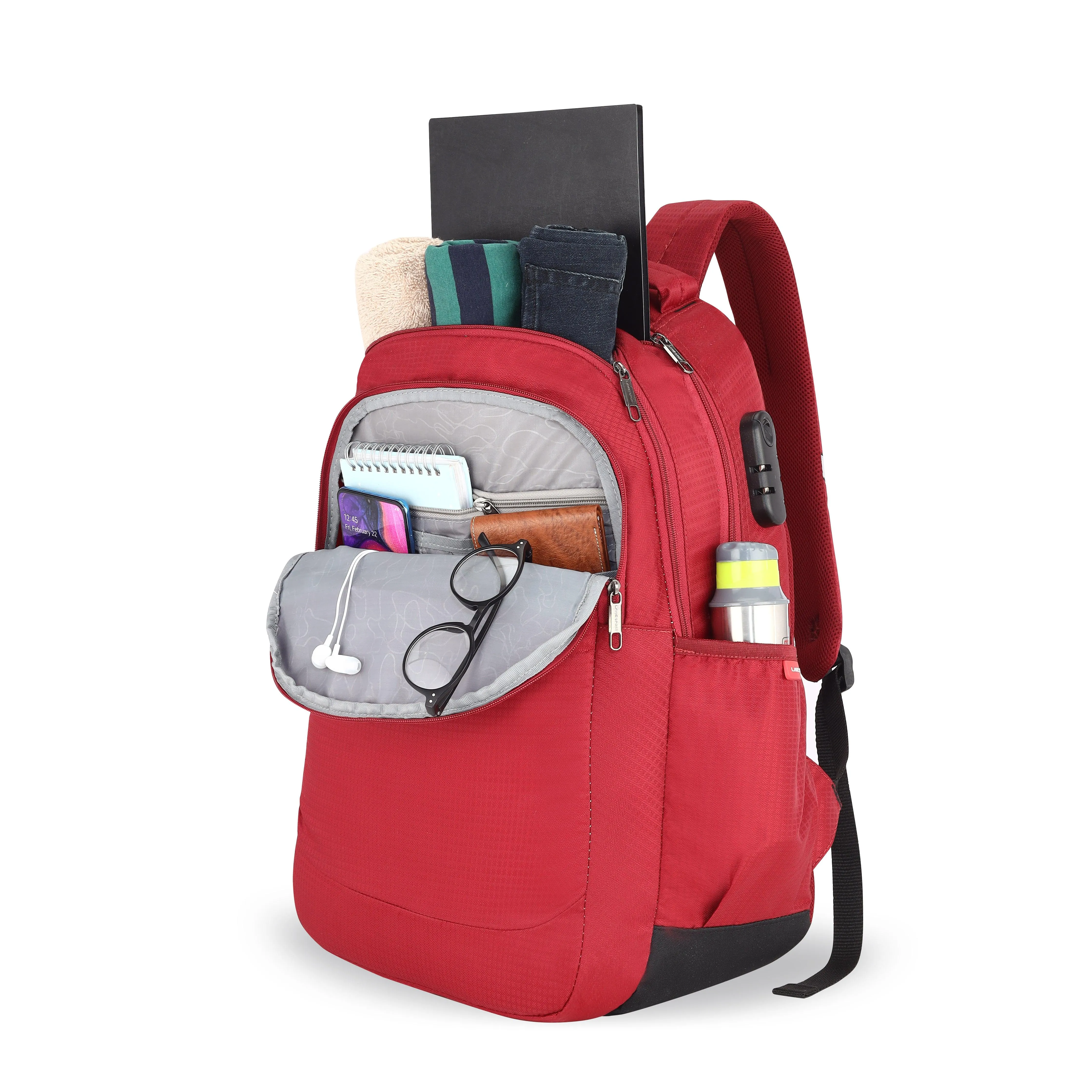 Lavie Sport Graph 31L Laptop Backpack with Raincover & Combi-lock For Men & Women|Boys & Girls Red